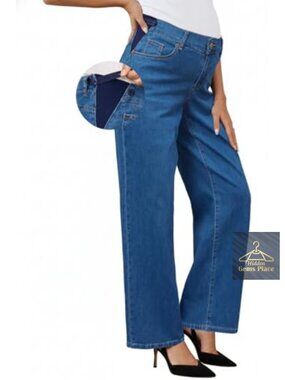 Wide Leg Maternity Jeans Adjustable Waistband Stretch Denim Work Pants